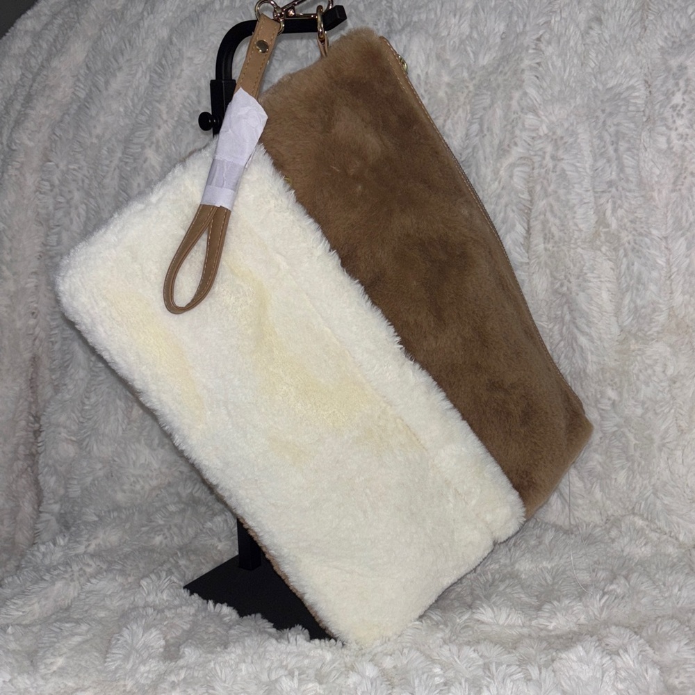 Luxurious Sherpa and faux suede Wristlet